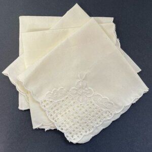 Six Vintage Hand Embroidered Ivory Linen Napkins Bourdon Point Madeira Design